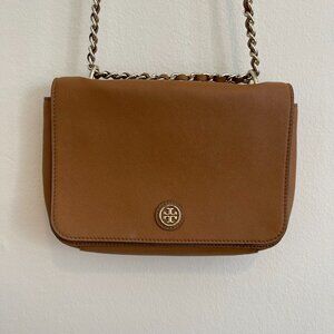 Tory Burch Leather Congac Crossbody Bag with Gold Detailing